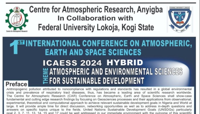 Ful, Car-nasrda Organize 1st International Conference On Atmospheric, earth And Space Sciences Sept 22-25, 2024